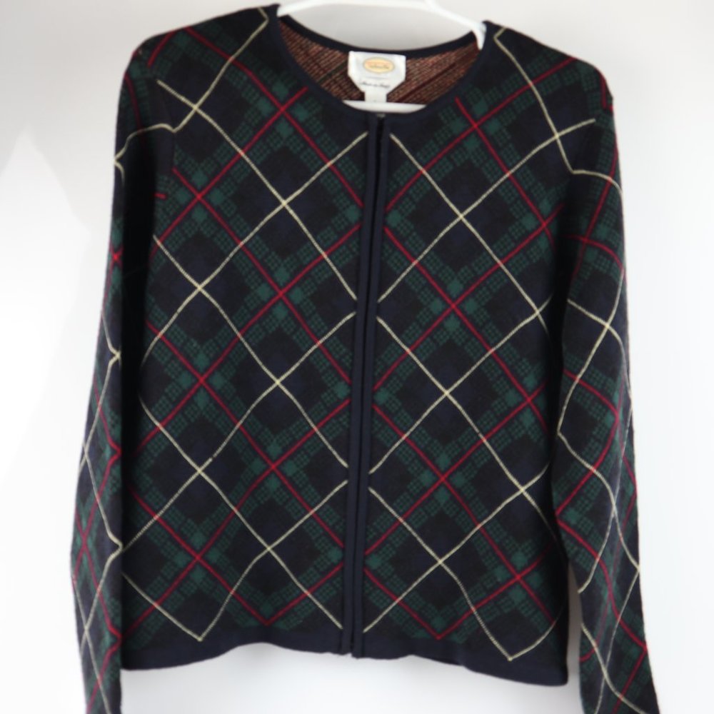 Talbots Women's Argyle Pattern Full Zip Sweater L… - image 1